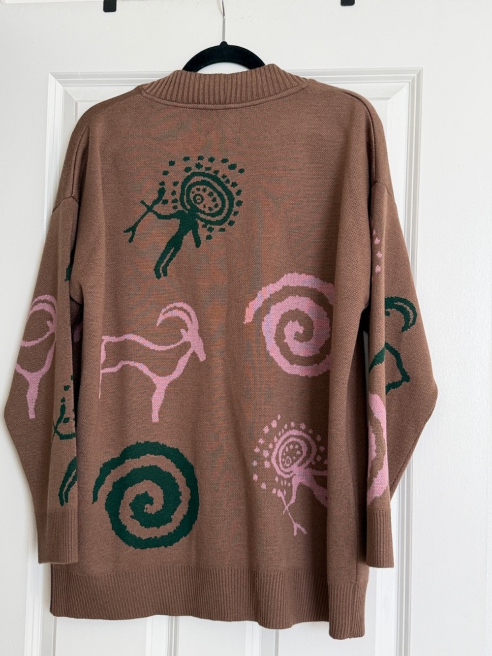 Brown Cardigan with Pink & Green Motifs - Picture 2 of 3